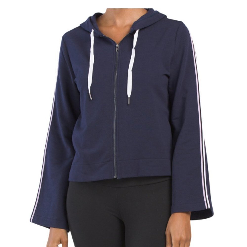 Splendid Athleisure Full Zip Hoodie Jacket Active Blue Bell Sleeve NWT XS